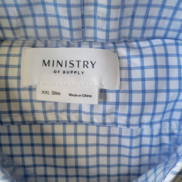 Ministry of Supply Men’s Aero Dress Shirt XXL Slim Blue Plaid Button Front NWT - Picture 3 of 4